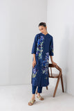 MIDNIGHT INDIGO SILK CHANDERI FLORAL PRINTED TUNIC (1 PC)