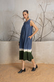 INDIGO BLUE & GREEN TIE & DYE COTTON DRESS (1 PC)