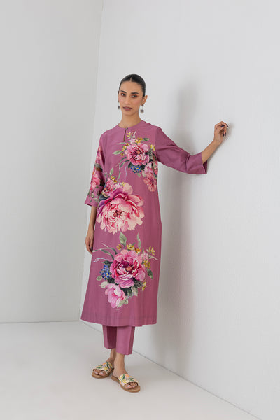 FUCHSIA PINK SILK CHANDERI PEONY FLOWER PRINTED TUNIC (1 PC)