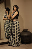 TOOSH & BLACK POLKA DOT GEORGETTE TUSSAR EMBROIDERED SAREE WITH UNSTITCHED BLOUSE (TL-06D)