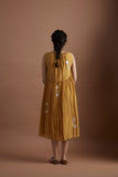 MUSTARD FOIL PRINTED SILK MUMUL TIERED DRESS (1 PC)