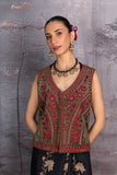 GREEN & RED VELVET EMBROIDERED JACKET (1 PC)