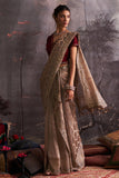 MAROON & BROWN CRUSH TISSUE ORGANZA EMBROIDERED TWO PIECE SAREE SET (5 PCS)