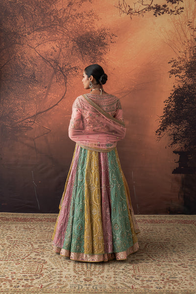 PINK & AQUA TISSUE EMB. LEHENGA SET(FB-05A) (4 PCS)