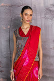 RED GAJI SILK BANDHANI EMBROIDERED SAREE (1 PC)