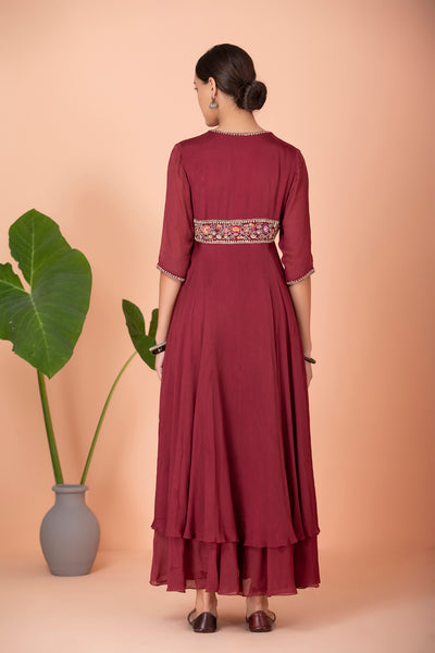 RED Double Layered Embroidered Dress (EM-06)