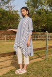 BLUE AND WHITE COTTON STRIPE ASYMMETRIC SHIRT STYLE TUNIC (CM-02/TNC)