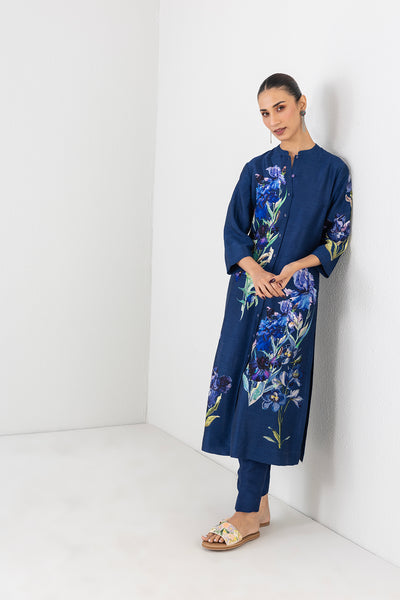 BLUE LAGOON DUPION FLORAL BUTA PRINTED TUNIC (1 PC)