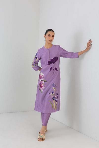 MAUVE WHISPER SILK CHANDERI ORCHID PRINTED TUNIC (1 PC)