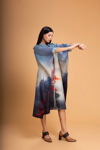 BLUES CHANDERI PRINTED KAFTAAN (1 PC)