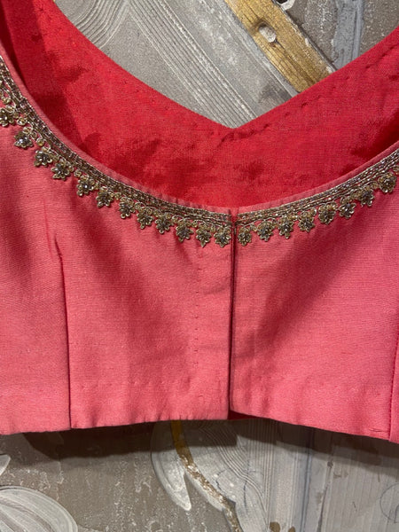 Coral chanderi embroidered blouse (BLOUSE-02)