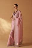 OLD ROSE ORGANZA HAND ENBROIDERED SCALLOP SAREE SET (2 PCS)