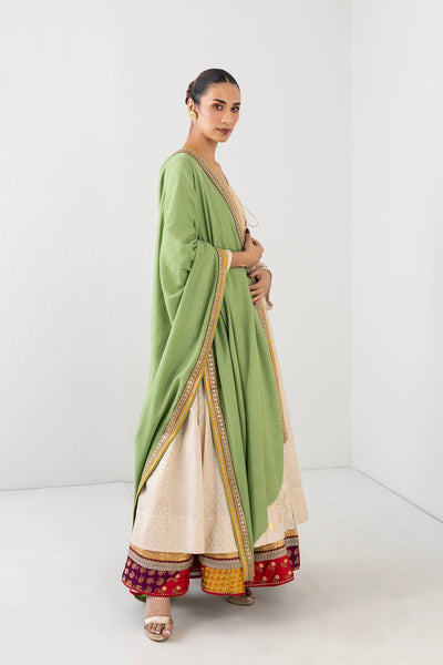 SAGE GREEN EMBROIDERED WOOLEN SHAWL (1 PC)