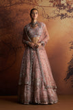 SALMON PINK EMBROIDERED DOUBLE LAYER LEHNGA PAIRED WITH SCALLOP EMBROIDERED VEIL AND DUPATTA  ( WD-06/LEH, WD-06A/BLS, WD-06B/DUP)