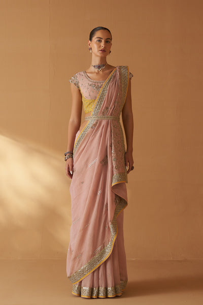 OLD ROSE TISSUE EMBROIDERED SAREE (SE-09)