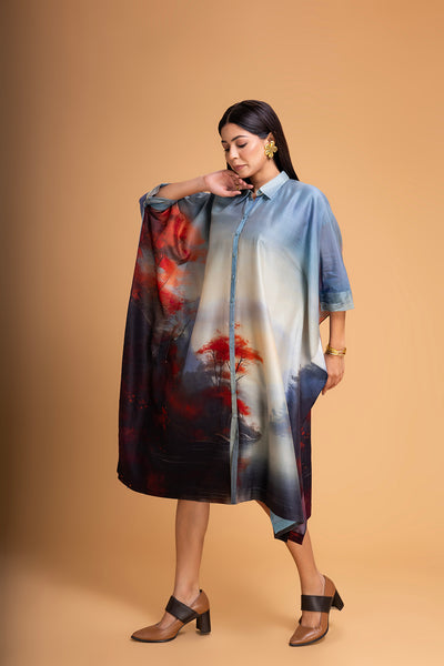 BLUES CHANDERI PRINTED KAFTAAN (1 PC)
