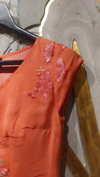 Coral georgette embroidered dress (KH-10A)