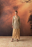 GOLD SILK TISSUE HEAVY EMB. LONG JACKET & GOLD TISSUE DRAPE SKIRT (2 PCS)
