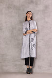 IVORY SILK BOTANICAL STRIPE PRINTED FRONT OPEN TUNIC (BW-06A)