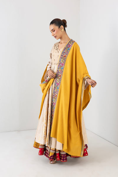 SUNFLOWER YELLOW KASHMIRI WOOLEN EMBROIDERED SHAWL (1 PC)