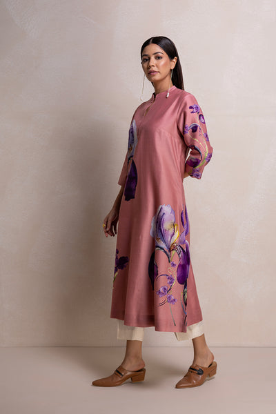 SALMON PINK SILK CHANDERI PRINTED TUNIC (1 PC)