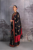 BLACK TUSSOR GEORGETTE DISCHARGE PRINTED SAREE (1 PC)