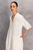 IVORY STRAIGHT EMBROIDERED SCALLOPED TUNIC  (1PC)
