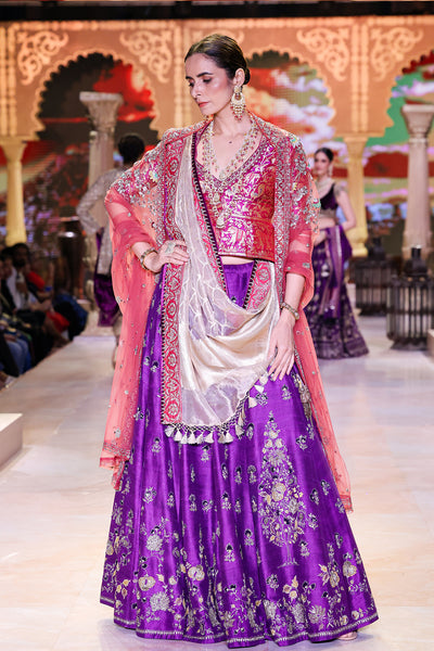 PURPLE SILK DUPION EMBROIDERED LEHENGA SET (SK-29)