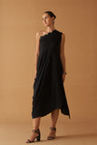 BLACK TENCIL GEORGETTE  DRAPE DRESS PAIRED WITH BLACK BLOUSE ( SE-05A)