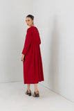 RED BOX PLEATED MELANGE EMBROIDERED DRESS (1 PC)