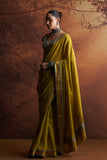 OLIVE MAHESHWARI TISSUE EMBROIDERED SAREE WITH UNSTITCHED BLOUSE & PETICOAT (SE-13)