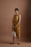 MUSTARD FOIL PRINTED SILK MUMUL TIERED DRESS (1 PC)