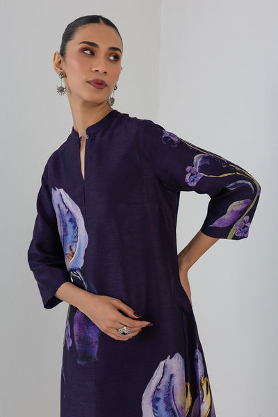 EGGPLANT PURPLE DUPION IRIS LILY PRINTED TUNIC (1 PC)