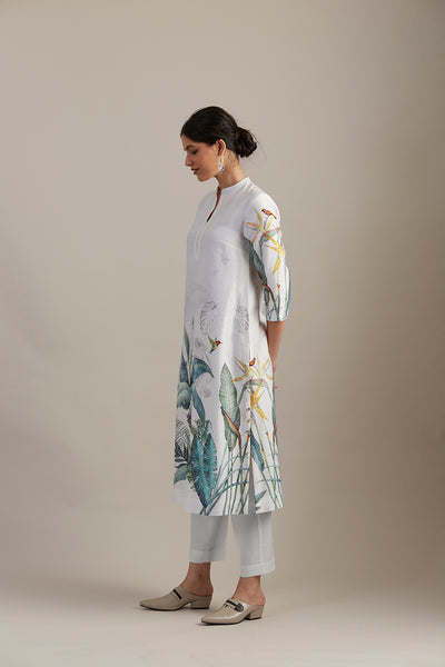 Ivory silk chanderi kurta, adorned with forest print (SV-01/KUR)