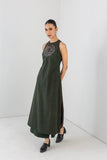 MOSS GREEN MELANGE DRESS PAIRED WITH MOSS GREEN PANTS (2 PCS)