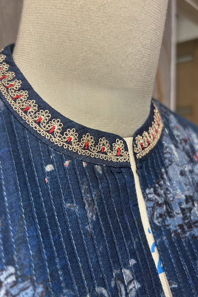 BLUE DUPION FLORAL PRINTED TUNIC ( DC-03A) (1 PC)