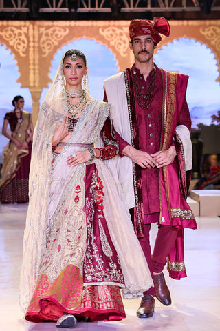 GOLD & MAROON DUPION EMBROIDERED LEHENGA SET (HD-09A)