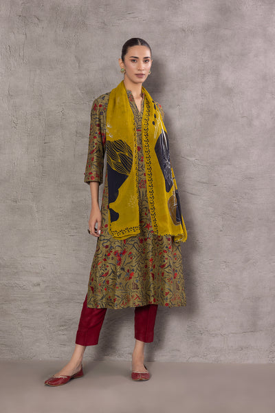 GREEN STRIPE & FLORAL CHANDERI PRINTED KURTA ( SV-13/KUR)