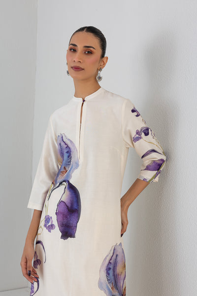 DOVE MIST SILK CHANDERI IRIS LILY PRINTED TUNIC (1 PC)