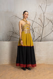 MUSTARD & BLACK KALA COTTON EMBROIDERED DRESS (1 PC)