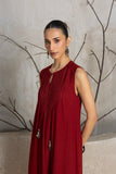 MADDER RED AND BROWN TIE & DYE COTTON DRESS (1 PC)