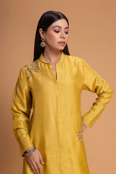 MUSTARD VISC. DUPION EMB. KURTA (2 PCS)