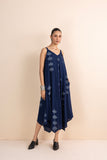 BLUE HANDWOVEN COTTON BLOCK PRINTED DRESS (1 PC)