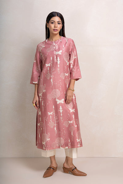 ONION PINK SILK CHANDERI PRINTED TUNIC (1 PC)