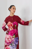 SCARLET RED DUPION FLORAL PRINTED TUNIC (1 PC)