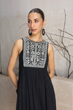 BLACK YOKE COTTON EMBROIDERED DRESS (1 PC)