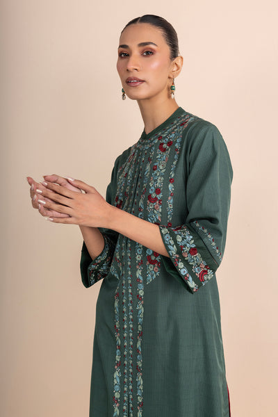 SHADES OF GREEN STRIPE PRINTED & EMBROIDERED KURTA SET (2 PCS)