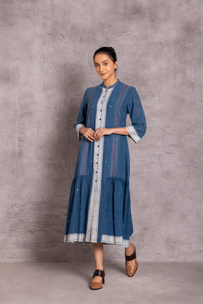 Indigo handloom cotton assymetrical dress (CL-08A)