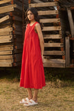 RED COTTON PLEATED EMBROIDERED TUNIC (CM-11A/TNC)