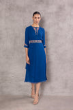 BLUE CHIFFION EMBROIDERED TUNIC WITH BELT (EM-07)